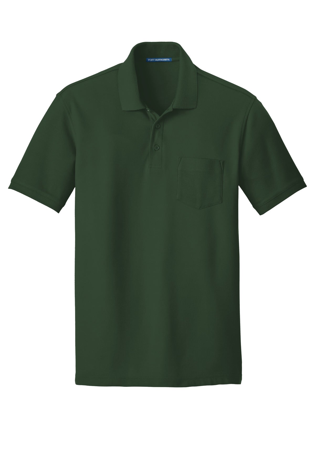 Front View of Deep For Green Port Authority Core Classic Pique Pocket Polo. K100P