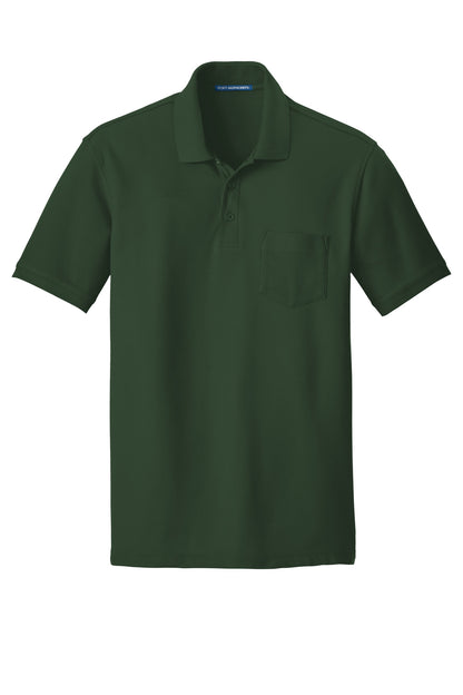 Front View of Deep For Green Port Authority Core Classic Pique Pocket Polo. K100P