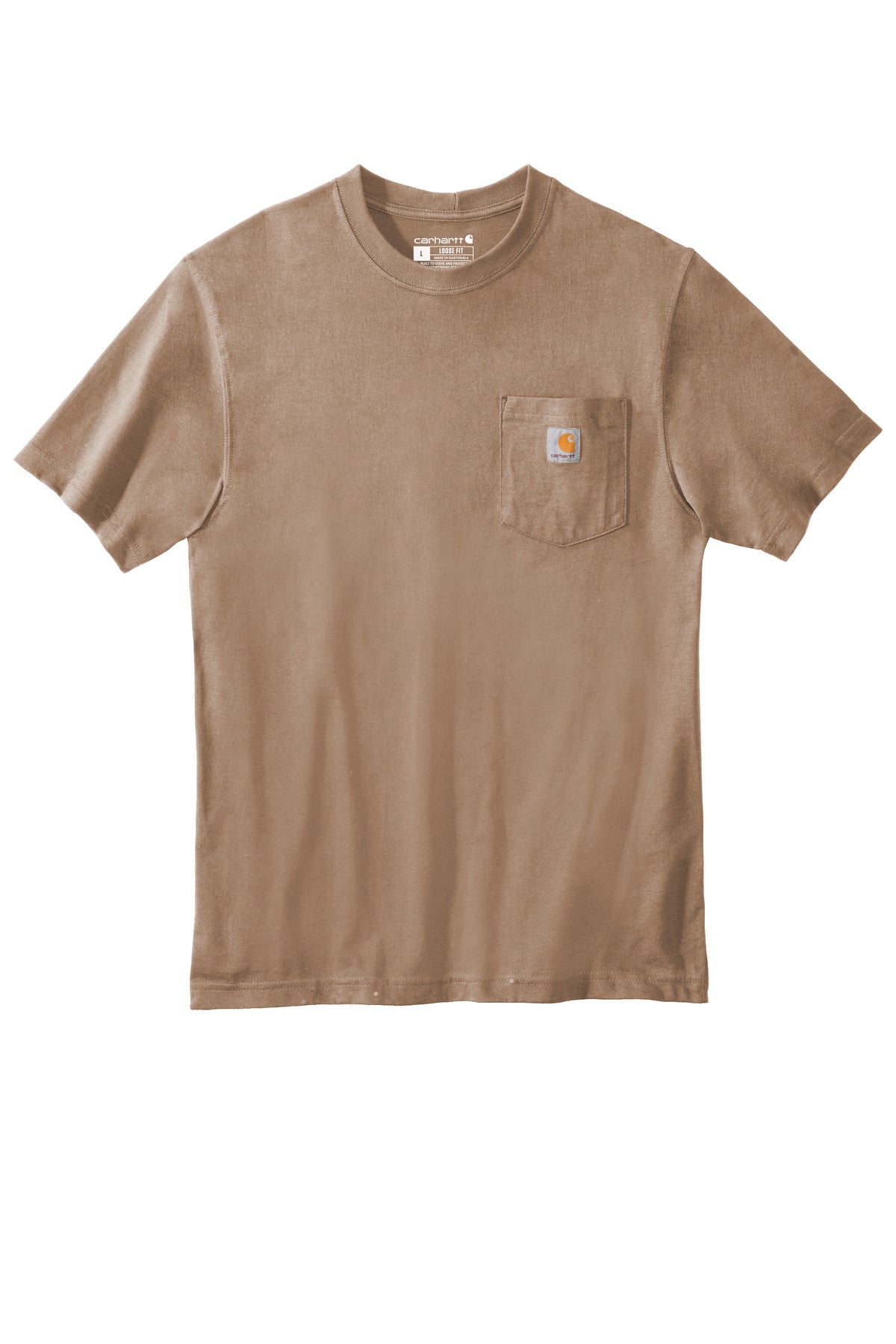 Front View of Desert Carhartt Workwear Pocket Short Sleeve T-Shirt. CTK87