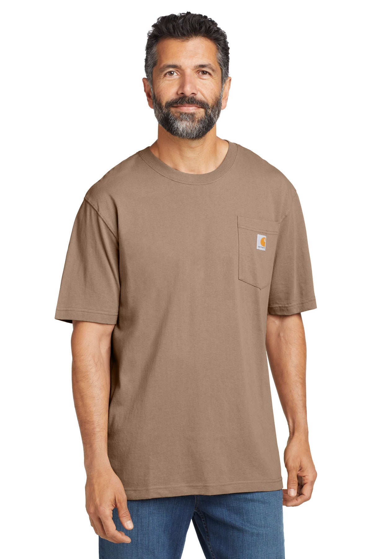 Front View of Desert Carhartt Workwear Pocket Short Sleeve T-Shirt. CTK87