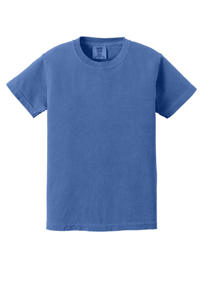 Front View of Flo Blue COMFORT COLORS Youth Heavyweight Ring Spun Tee. 9018