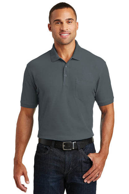 Front View of Graphite Port Authority Core Classic Pique Pocket Polo. K100P