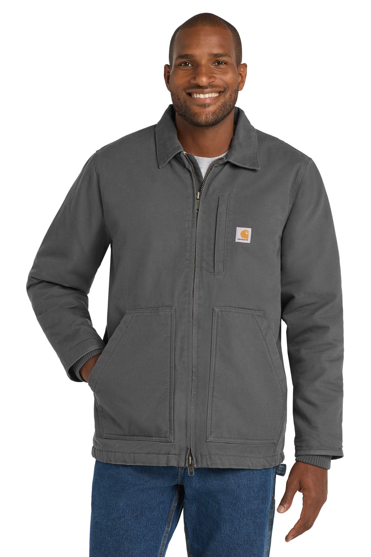 Front View of Gravel Carhartt Sherpa-Lined Coat CT104293