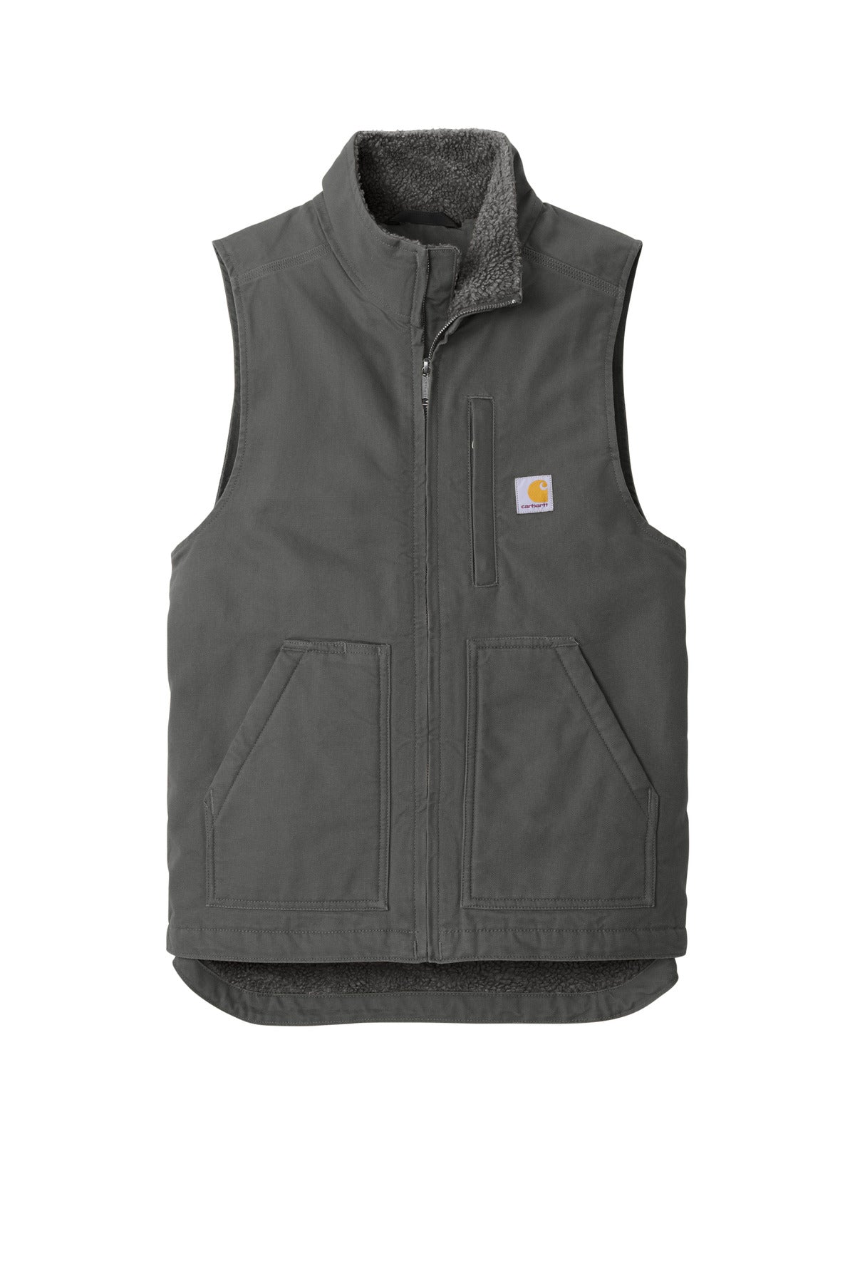 Front View of Gravel Carhartt Sherpa-Lined Mock Neck Vest CT104277