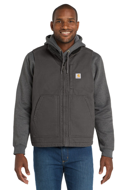 Front View of Gravel Carhartt Sherpa-Lined Mock Neck Vest CT104277
