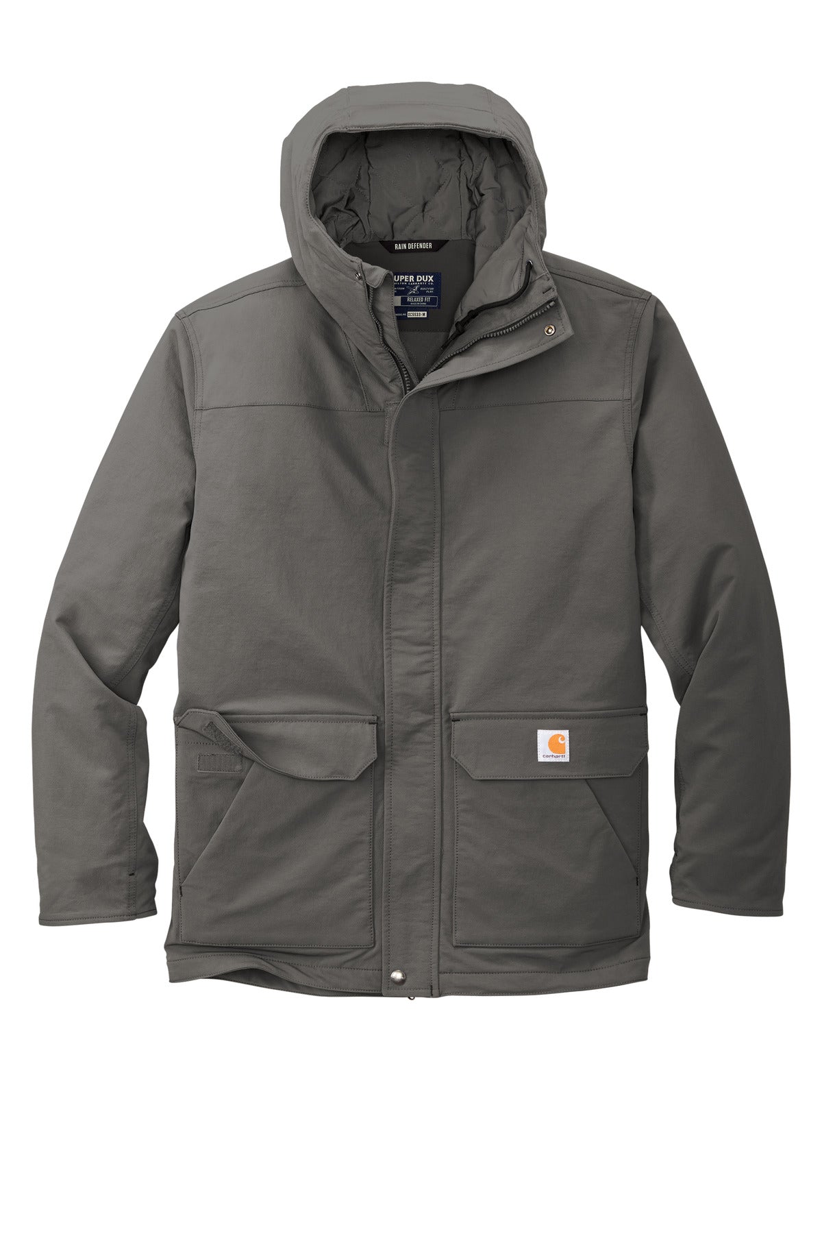 Front View of Gravel Carhartt Super Dux Insulated Hooded Coat CT105533