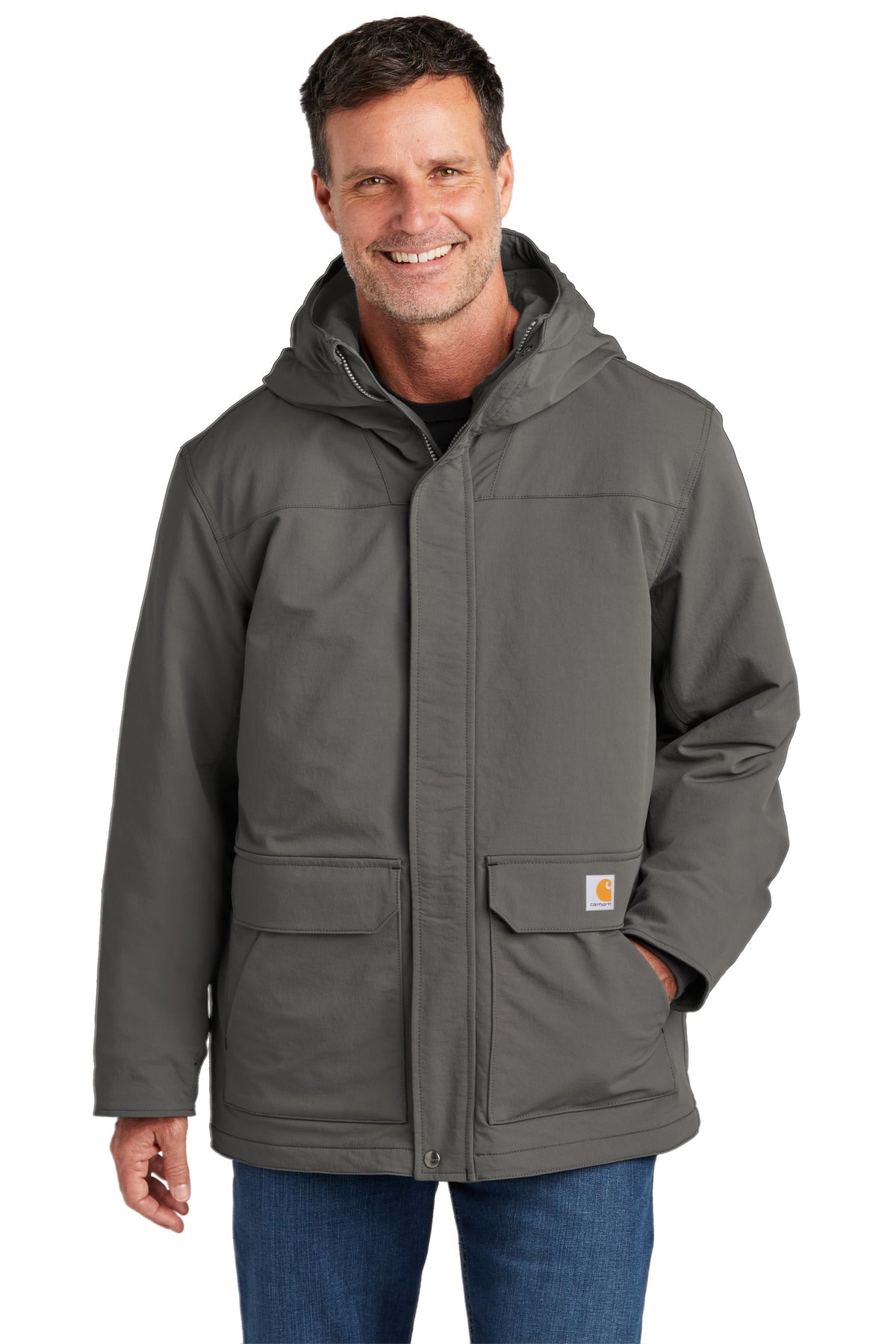 Front View of Gravel Carhartt Super Dux Insulated Hooded Coat CT105533
