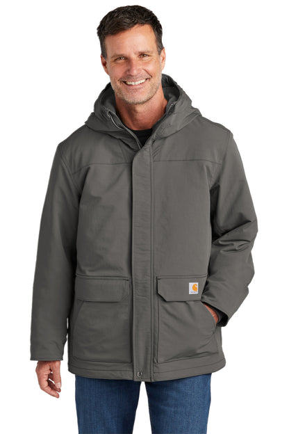 Front View of Gravel Carhartt Super Dux Insulated Hooded Coat CT105533