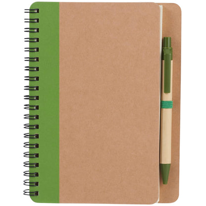 Front View of Green 5" x 7" FSC® Mix Eco Spiral Notebook with Pen plain