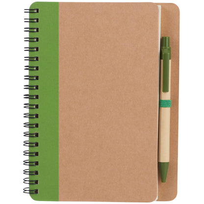 Front View of Green 5" x 7" FSC® Mix Eco Spiral Notebook with Pen plain