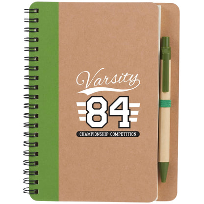 Front View of Green 5" x 7" FSC® Mix Eco Spiral Notebook with Pen