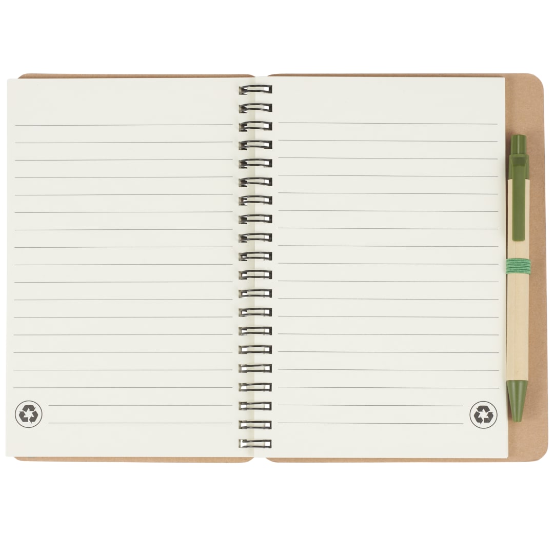 Front View of Green 5" x 7" FSC® Mix Eco Spiral Notebook with Pen