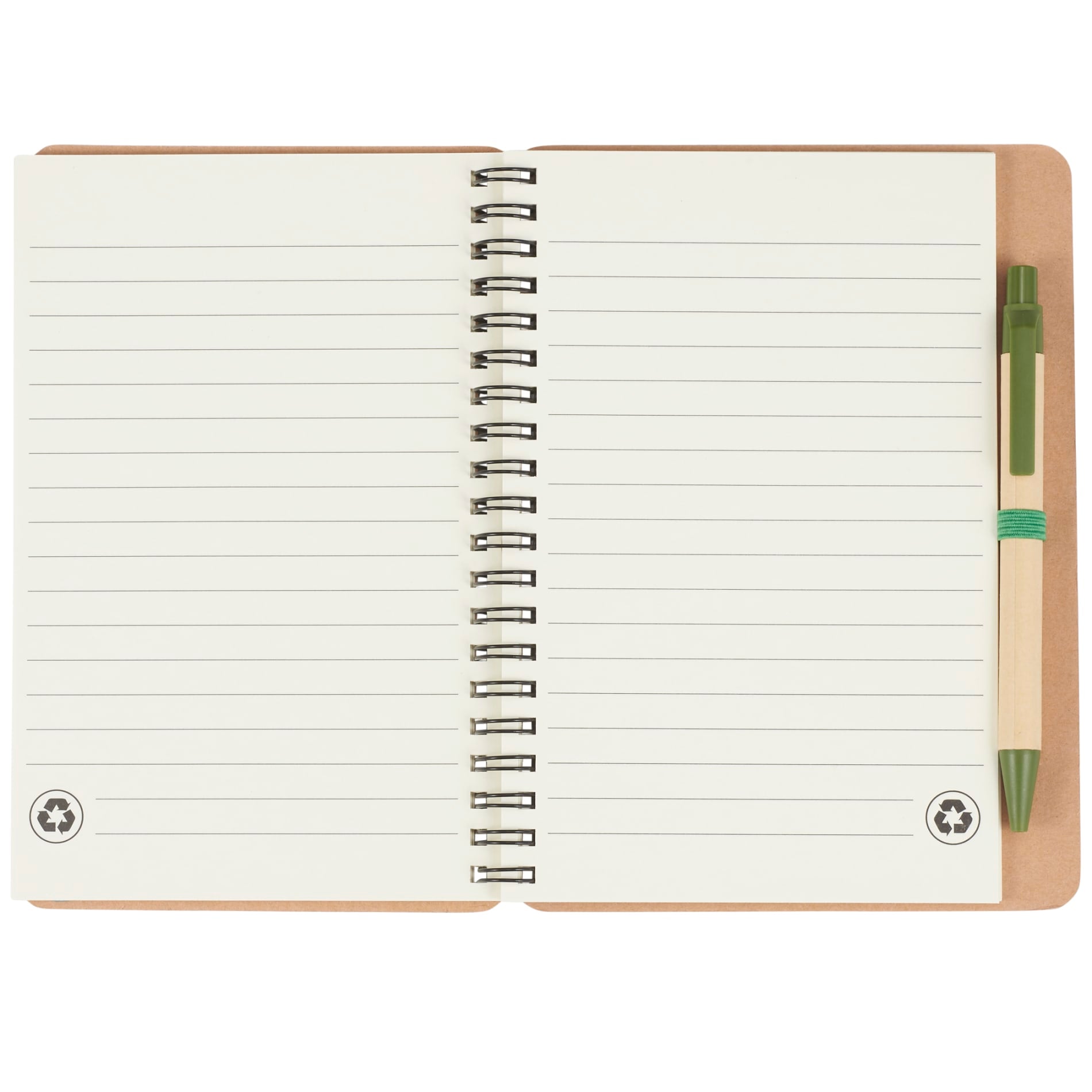 Front View of Green 5" x 7" FSC® Mix Eco Spiral Notebook with Pen