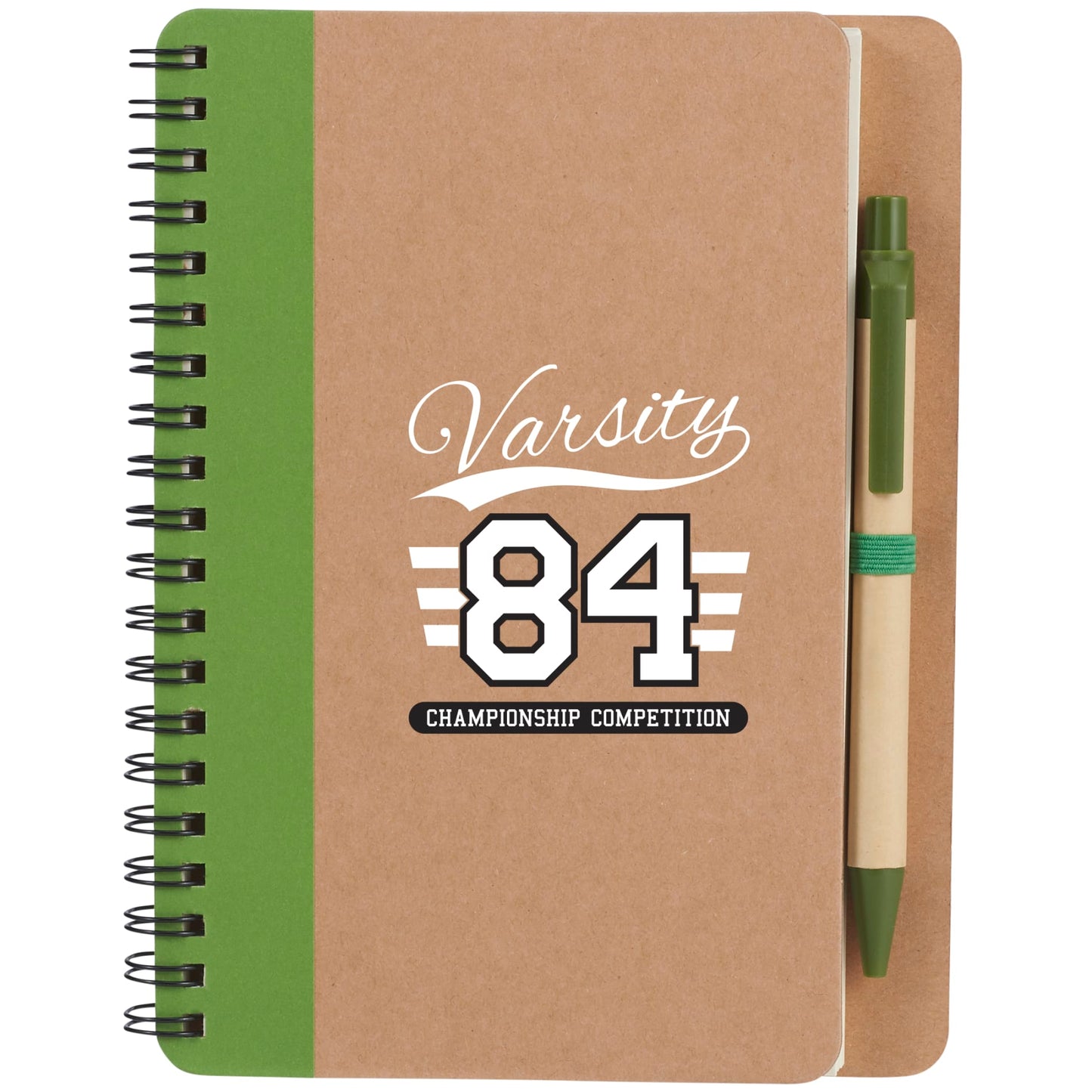 Front View of Green 5" x 7" FSC® Mix Eco Spiral Notebook with Pen