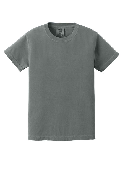 Front View of Grey COMFORT COLORS Youth Heavyweight Ring Spun Tee. 9018