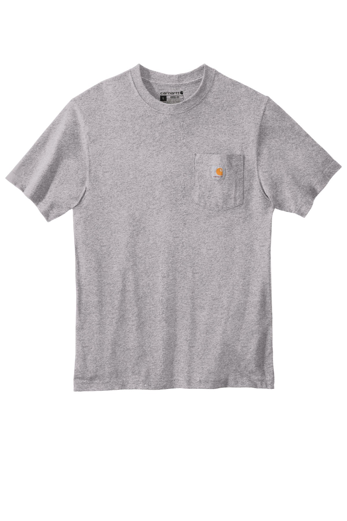 Front View of Heather Grey Carhartt Workwear Pocket Short Sleeve T-Shirt. CTK87