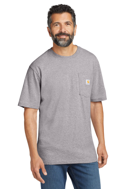 Front View of Heather Grey Carhartt Workwear Pocket Short Sleeve T-Shirt. CTK87