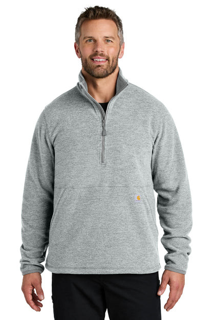 Front View of HthrGrey Carhartt Textured 1/2-Zip Fleece Jacket CT106417