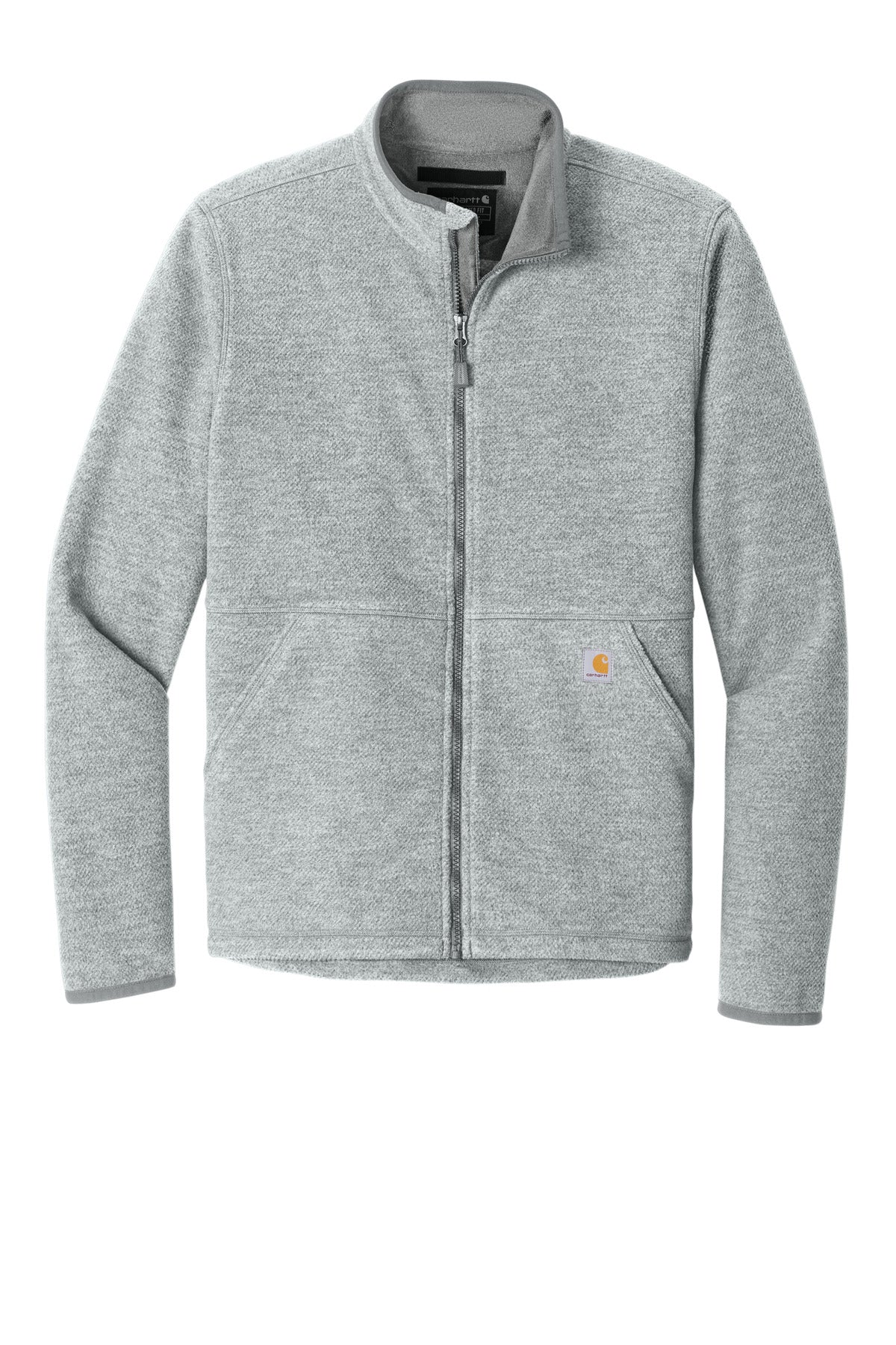 Front View of HthrGrey Carhartt Textured Full-Zip Fleece Jacket CT106416