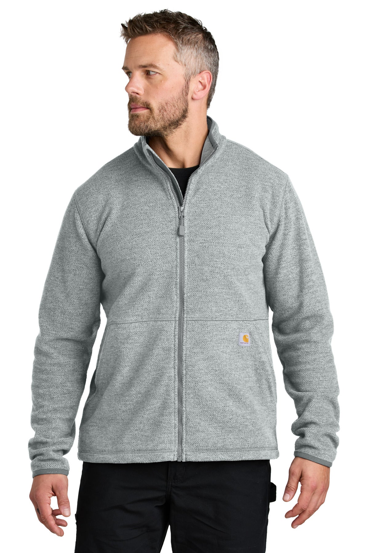 Front View of HthrGrey Carhartt Textured Full-Zip Fleece Jacket CT106416