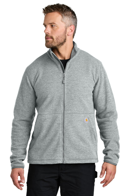 Front View of HthrGrey Carhartt Textured Full-Zip Fleece Jacket CT106416