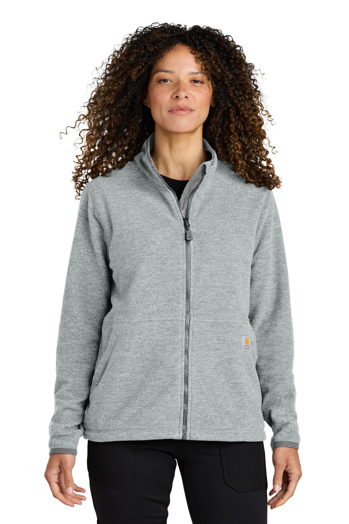 Front View of HthrGrey Carhartt Women's Textured Full-Zip Fleece Jacket CT106419