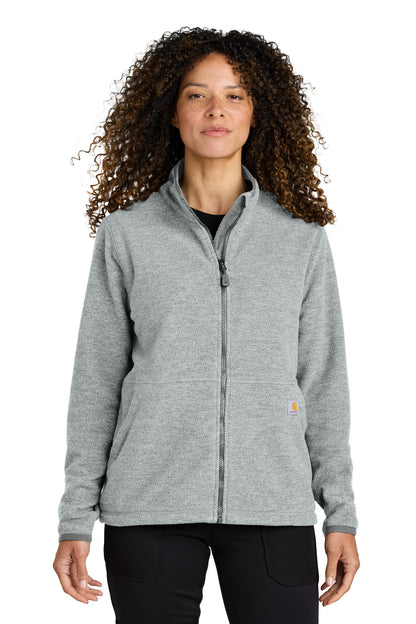 Front View of HthrGrey Carhartt Women's Textured Full-Zip Fleece Jacket CT106419