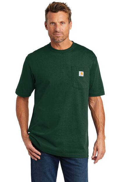 Front View of Hunter Green Carhartt Workwear Pocket Short Sleeve T-Shirt. CTK87