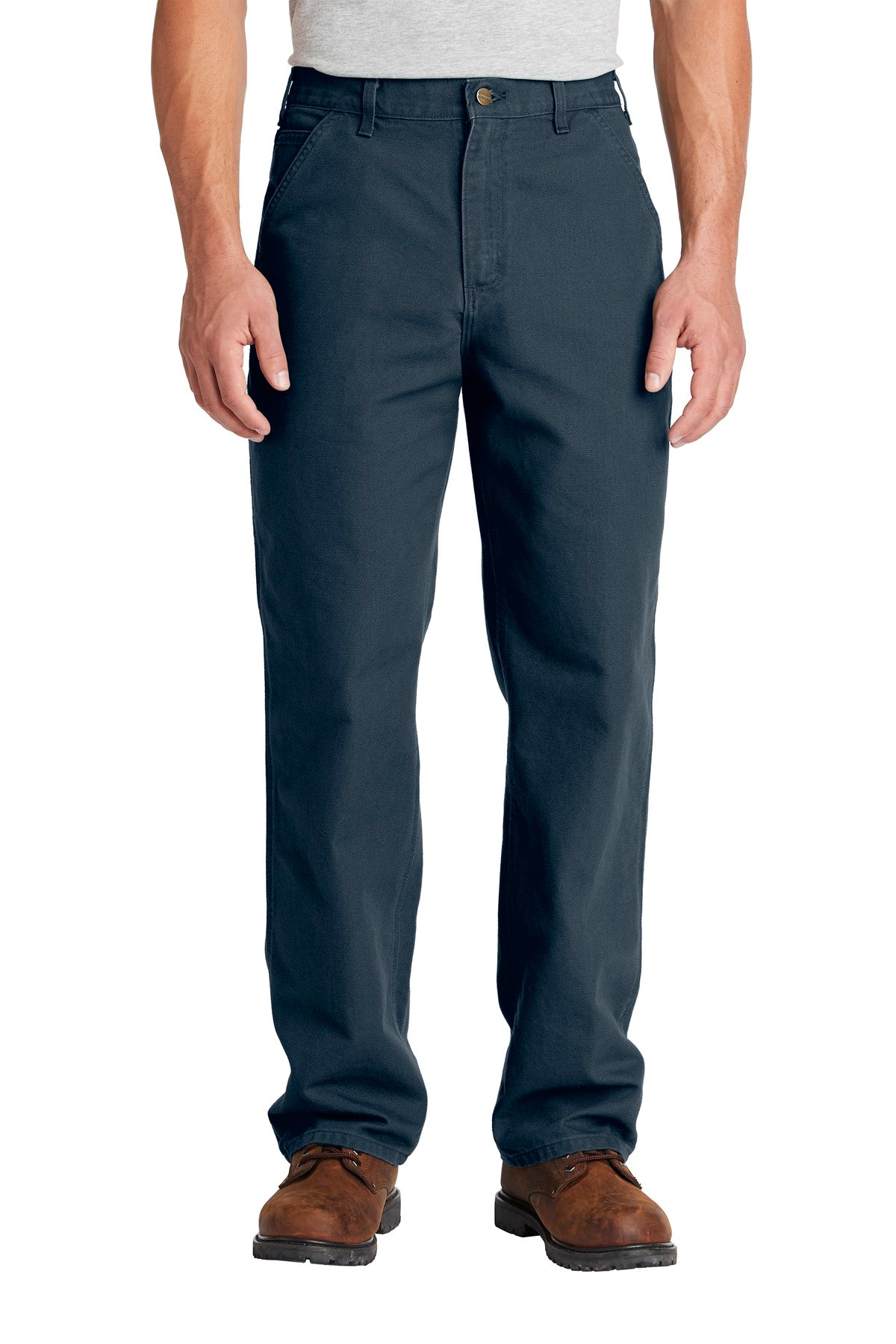 Front View of Midnight Carhartt Washed-Duck Work Dungaree. CTB11