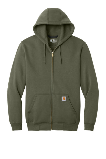 Front View of Moss Carhartt Midweight Hooded Zip-Front Sweatshirt. CTK122