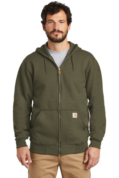 Front View of Moss Carhartt Midweight Hooded Zip-Front Sweatshirt. CTK122