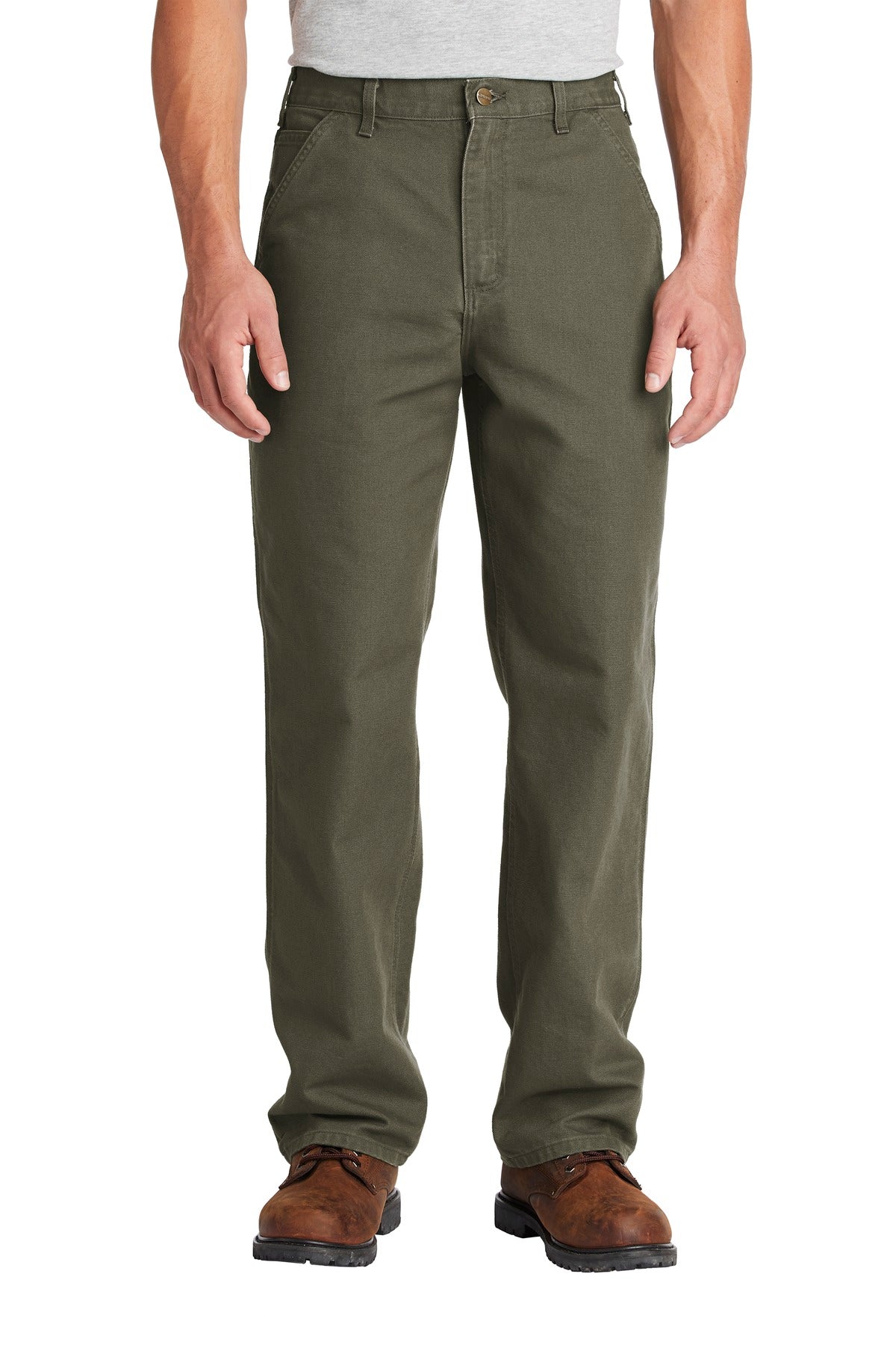 Front View of Moss Carhartt Washed-Duck Work Dungaree. CTB11