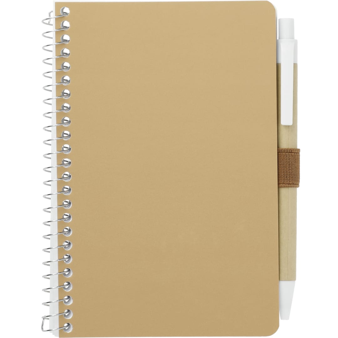 Front View of Natural 4" x 6" FSC® Mix Pocket Spiral Notebook with Pen plain