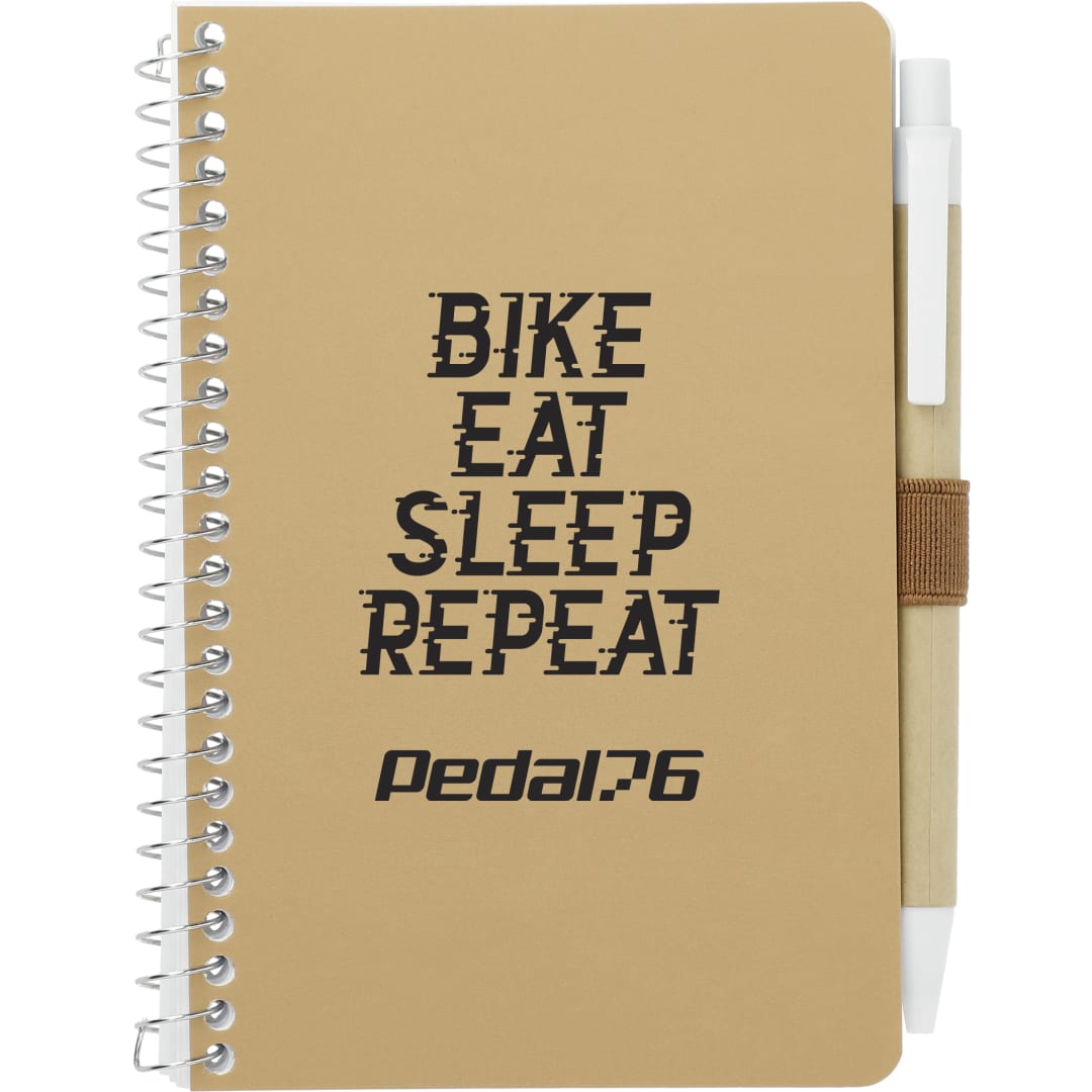 Front View of Natural 4" x 6" FSC® Mix Pocket Spiral Notebook with Pen