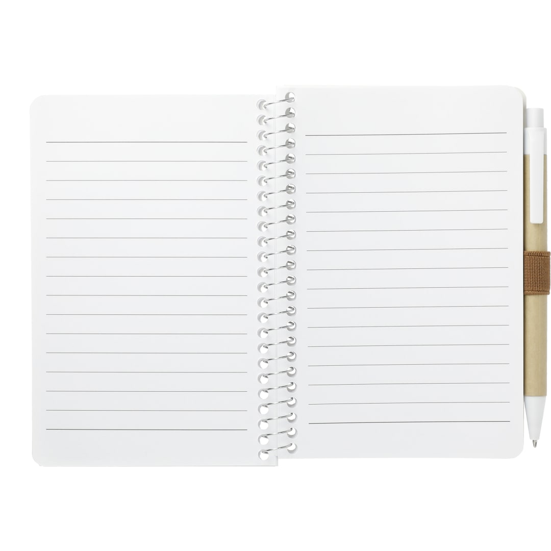 Front View of Natural 4" x 6" FSC® Mix Pocket Spiral Notebook with Pen
