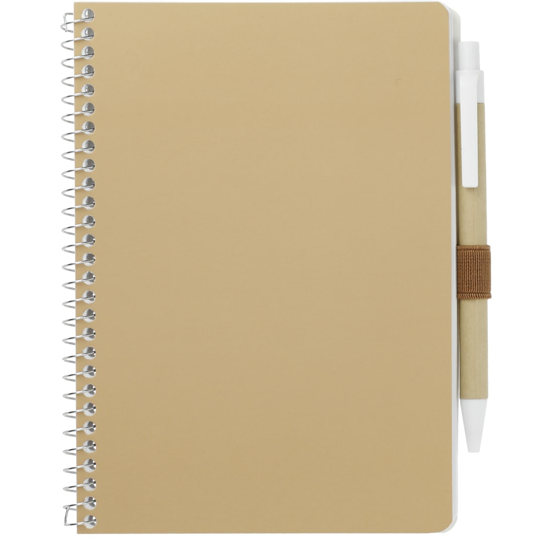 Front View of Natural 5” x 7” FSC® Mix Spiral Notebook with Pen plain