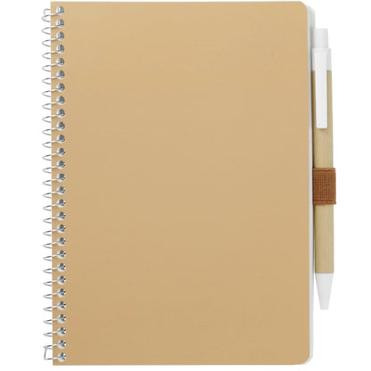 Front View of Natural 5” x 7” FSC® Mix Spiral Notebook with Pen plain