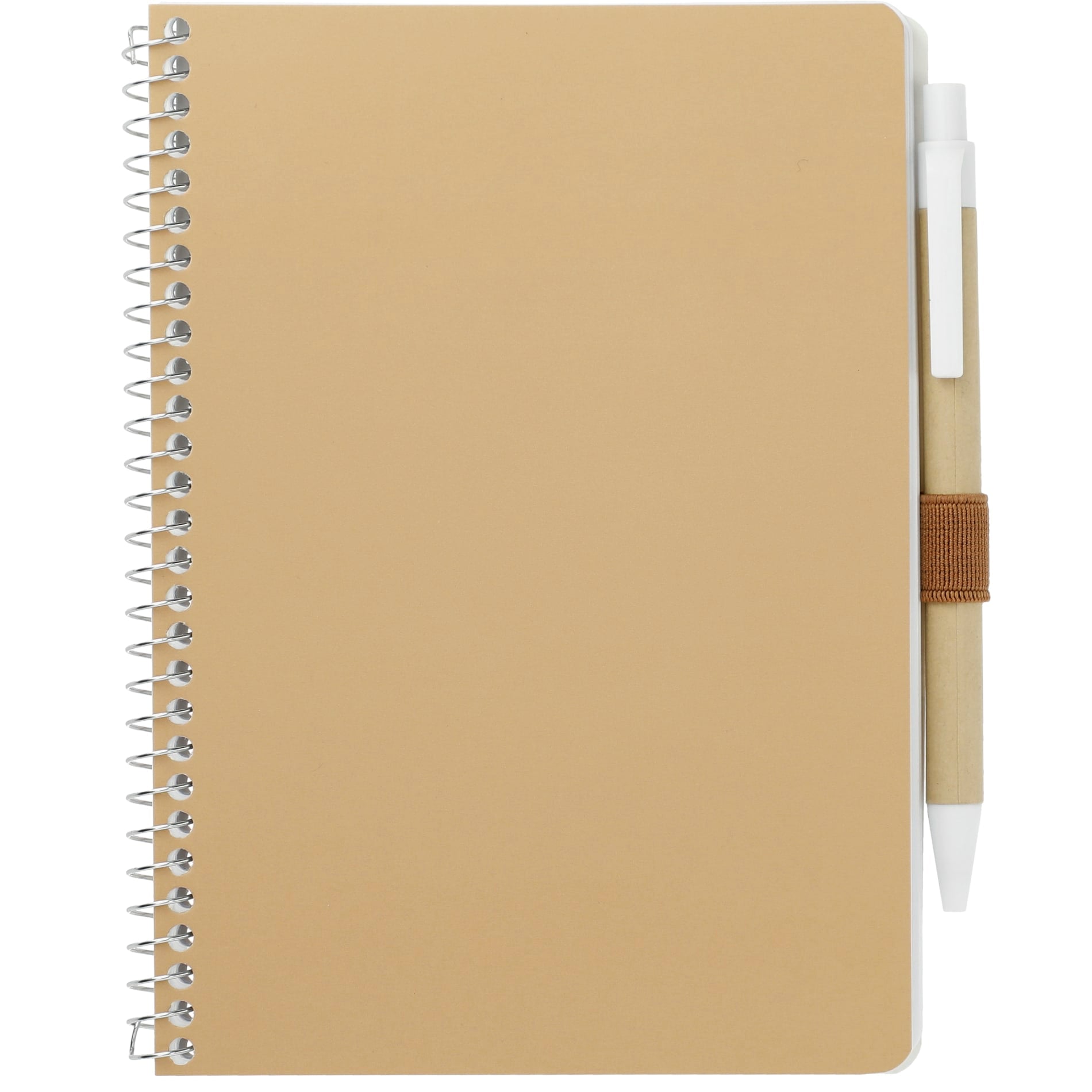 Front View of Natural 5” x 7” FSC® Mix Spiral Notebook with Pen plain