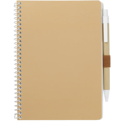 Front View of Natural 5” x 7” FSC® Mix Spiral Notebook with Pen plain