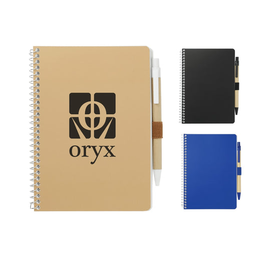 Front View of Natural 5” x 7” FSC® Mix Spiral Notebook with Pen