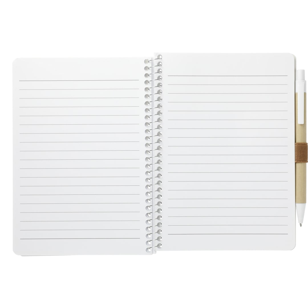 Front View of Natural 5” x 7” FSC® Mix Spiral Notebook with Pen