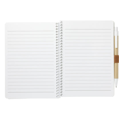 Front View of Natural 5” x 7” FSC® Mix Spiral Notebook with Pen