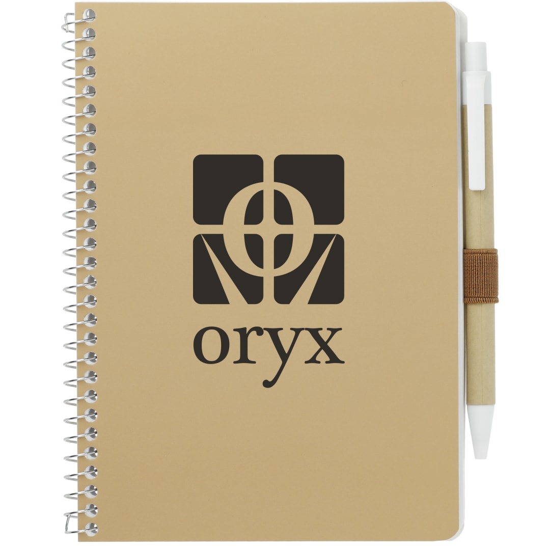 Front View of Natural 5” x 7” FSC® Mix Spiral Notebook with Pen