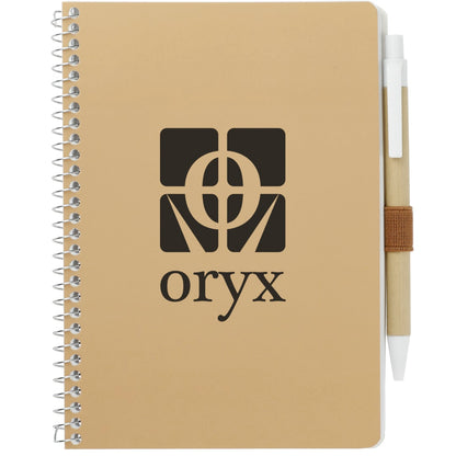 Front View of Natural 5” x 7” FSC® Mix Spiral Notebook with Pen