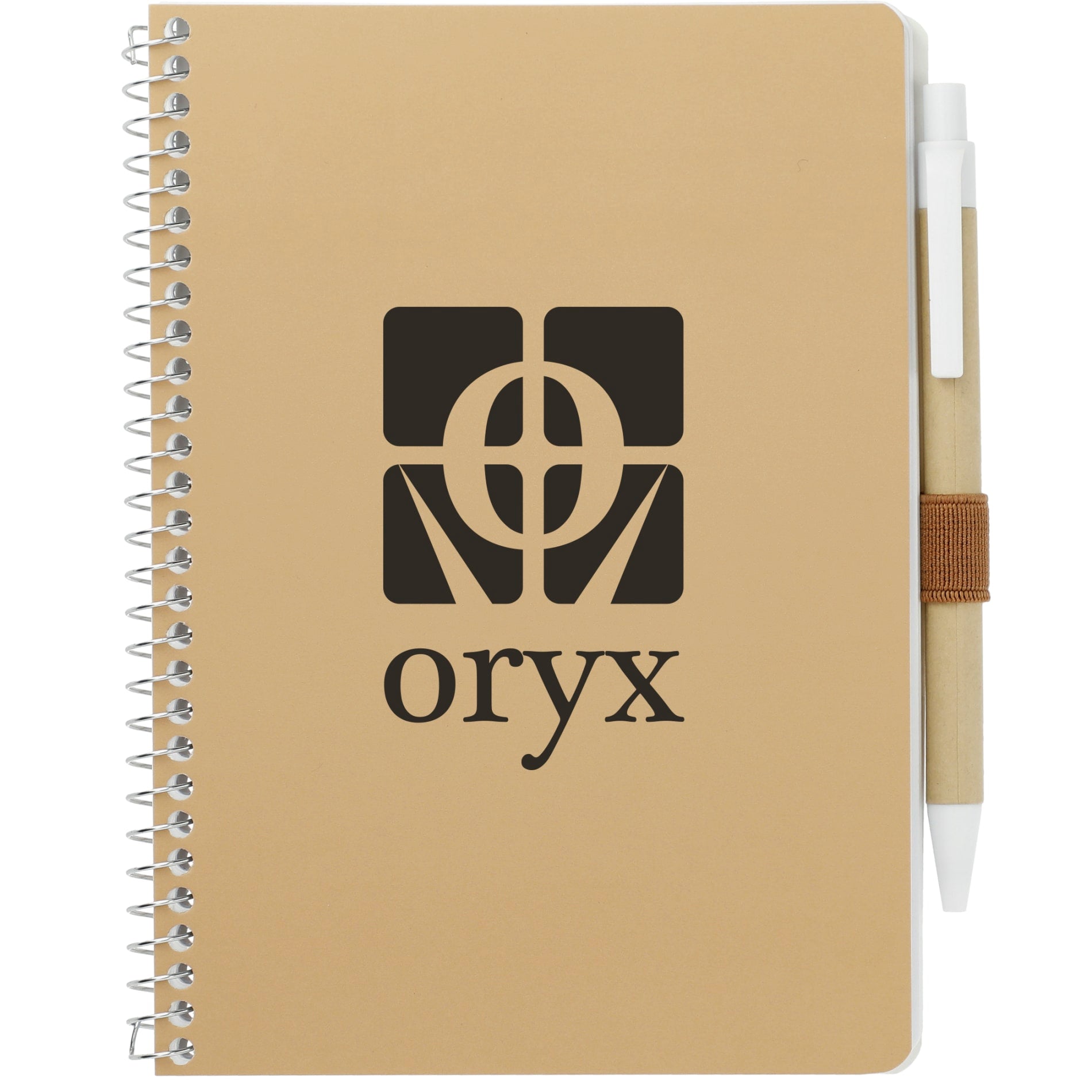 Front View of Natural 5” x 7” FSC® Mix Spiral Notebook with Pen