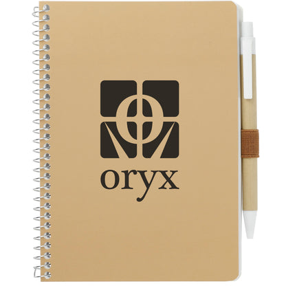 Front View of Natural 5” x 7” FSC® Mix Spiral Notebook with Pen