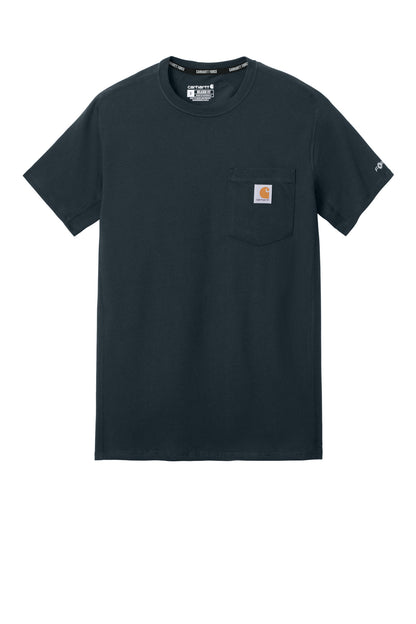 Front View of Navy Carhartt Force Short Sleeve Pocket T-Shirt CT106652