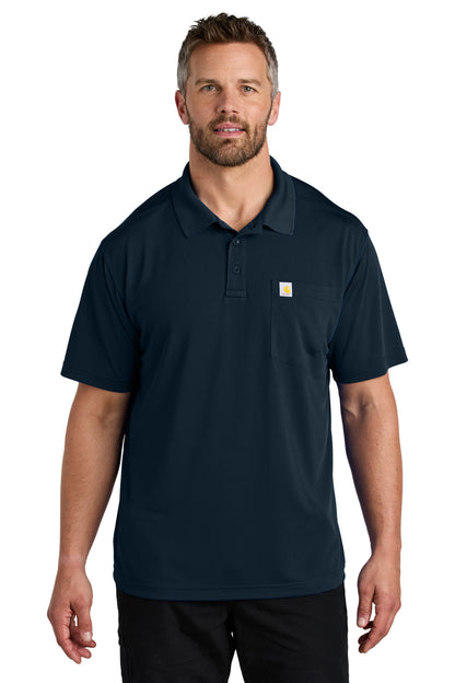 Front View of Navy Carhartt Force Snag-Resistant Pocket Polo CT106880