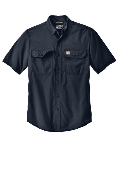 Front View of Navy Carhartt Force Solid Short Sleeve Shirt CT105292