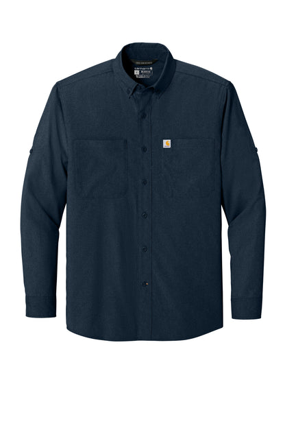 Front View of Navy Carhartt Force Sun Defender Long Sleeve Shirt CT107106